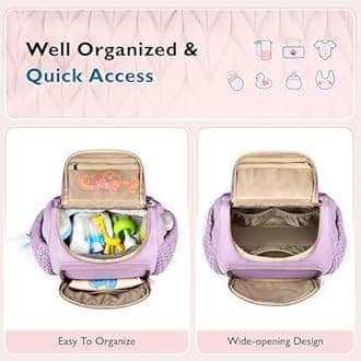 mommore Diaper Bag Small Diaper Backpack Stylish Baby Travel Backpacks with Insulated Pockets, Changing Pad, Stroller Straps, S-purple, Small-17L, Daypack Backpacks