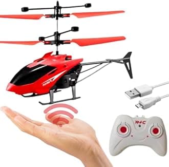 KIDZYMON® Outdoor and Indoor Flying Helicopter with Remote Control | Electronic Radio RC Remote Control Toy | Charging Helicopter with 3D Light & Safety Sensor for Kids - Pack of 1 (Colour Red)