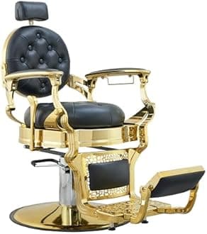 Professional Adjustable Vintage Barber Chair for Hairdressers Heavy Tattoo Shampoo Beauty Salon Equipment(Golden)