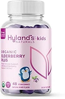 Hyland's Kids Organic Elderberry Plus Gummies, Organic Black Elderberry with ZINC and Vitamin C, Immune Support for Children, 48 Vegan Gummies