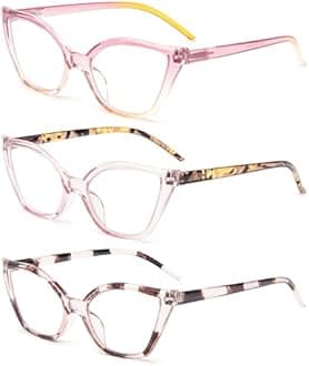 DXYXYO Cat Eye Reading Glasses for Women 3 Pack Anti Blue Light Computer Readers Stylish Retro with Spring Hinge