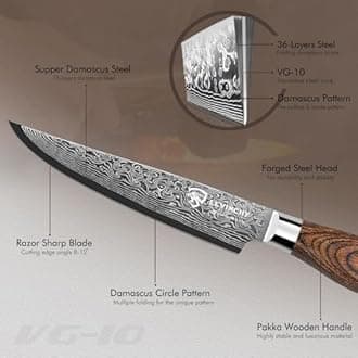 Damascus Steak Knife Set 4 Pieces 4.5 inch, Professional Damascus Stainless Steel with PAKKA Wood Handle, Superb Edge Retention, Stain & Corrosion Resistant