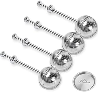 Numola Long Handle Tea Ball Stainless Steel with Drip Trays, 4Pcs Premium Tea Infuser Filter for Loose Leaf Tea, Reusable Fine Mesh Tea Interval Diffuser Strainer for Cup and Teapot
