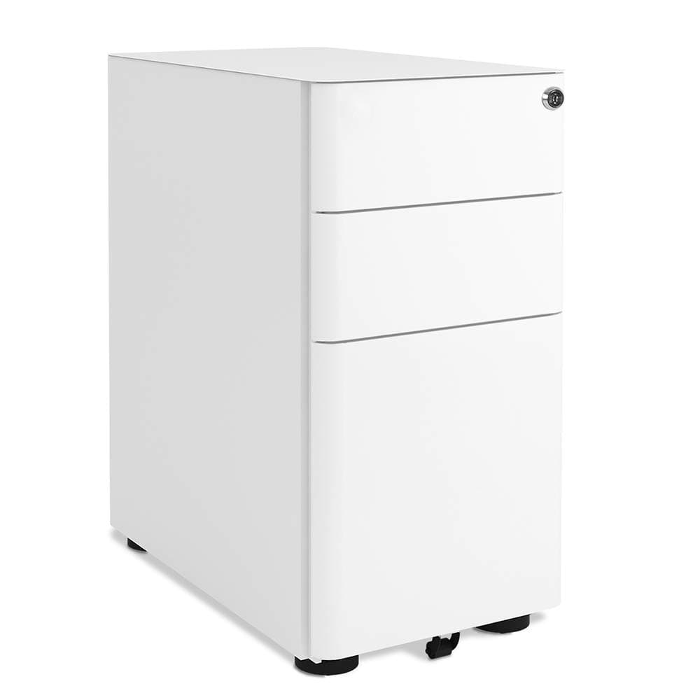 DEVAISE Mini Mobile File Cabinet with Locks - 3 Drawers Round Edge Filing Cabinet/White