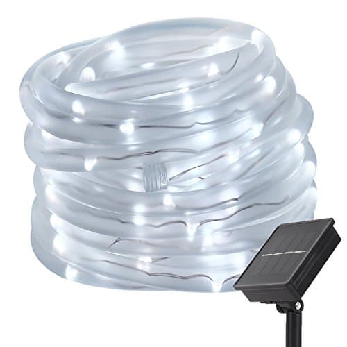 LTE Solar LED String Light Solar Powered Rope light Waterproof IP55 Cool White 6000K 33ft 100 LEDs, Decoration Light for Gardens, Patios, Homes, Parties