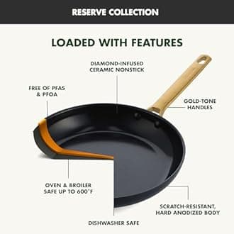 GreenPan Hard Anodized Healthy Ceramic Nonstick, 11" Grill Pan with Lid, Gold Handle, PFAS-Free, Dishwasher Safe, Black