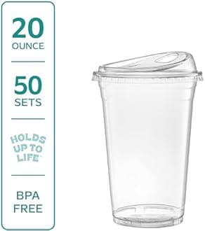 Comfy Package [20 oz. - 50 Sets Clear Plastic Cups With Strawless Sip-Lids