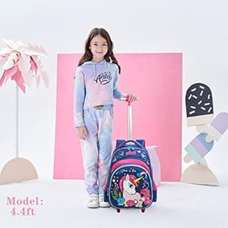 Meetbelify Bowknot Rolling Backpack for Gilrs Backpacks with Wheels Kids Wheeled Suitcase Luggage