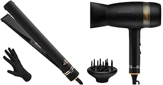 Hot Tools Black Gold Evolve Ionic Flat Iron for Long-Lasting Straightening, (1-1/4 in) & Quietair Power Dryer for Powerful Zen Drying Experience