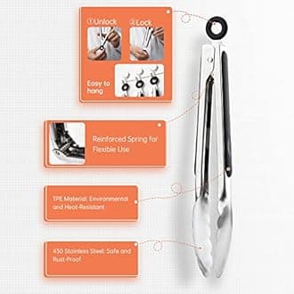 9"+12" Kitchen Tongs, Stainless Steel Grill Tongs Cooking Tongs, for Cooking Barbecue, BBQ Grilling, Buffet Serving (9"+12")