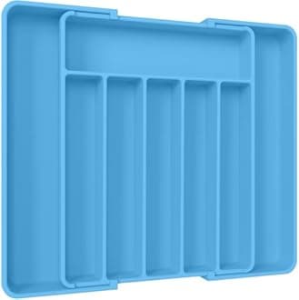 Aujen Silverware Organizer - Expandable Kitchen Drawer Organizer, Adjustable Utensil Organizer, Cutlery Tray for Forks, Knives, Multipurpose Kitchen Organizers and Storage Solution, Dark Blue, Large