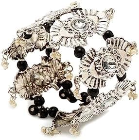 YouBella Jewellery for Women Celebrity Inspired Oxidised Silver Plated Cuff Bracelet Bangle for Women and Girls