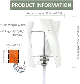 12000W No Noise Vertical Wind Turbine Generator,12V 24V 48V Magnetic Levitation Wind Turbine Residential Wind Turbine Kit with MPPT Controller, for Home Street Lighting,White-12V