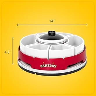 Nostalgia Game Day 6 Tray Lazy Susan and 20 Oz Warming Pot Appetizer Server with 4 Single-Sized and 2 Double-Sized Compartements for Chips, Veggies, Wings, Queso, Meatballs, Meatballs, and Chili