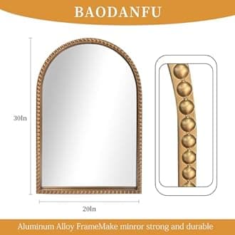 Traditional Arch Mirror for Bathroom, 20" x30" Baroque Antique Gold Marlowe Mirrors Beaded Frame, Decorative Accent Vertical Vanity, Wall Decor Over Mantel Fireplace, Sofa, Entryway