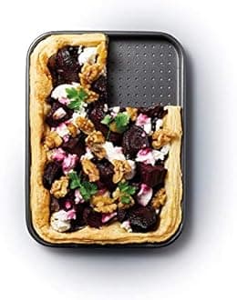 MasterClass Smart Space Stacking Non-Stick Bakeware Set, 7 Piece Baking Trays, Gift Boxed & KCMCCB54 Crusty Bake Perforated Baking Tray with PFOA Non Stick, Robust 1 mm Carbon Steel, 24 x 18 cm, Grey