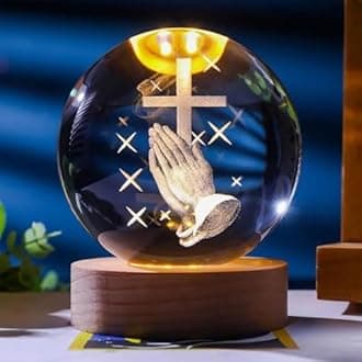 Jesuspirit - Christian Decor, Wooden Light Base Crystal Ball Night Light, Home Decor - Christian Gifts for Men and Women (Praying Hands)