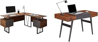 Techni Mobili 59" W x 57.3" D x 30" H 2-Tone L-Shaped Desk and Mahogany Expandable Storage Writing Desk Bundle