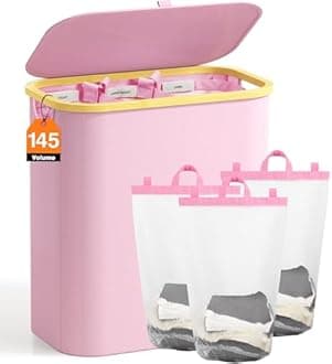 Hampers for Laundry Basket with Lid, 145L Extra Large 3 Section Clothes Divided Organizer for Bedroom, Laundry Room, Dirty Clothing Hamper, Pink