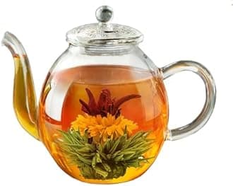Creano glass teapot 17 oz (500ml), with glass lid, ideal for preparing teaflowers or tea bags, drip-free
