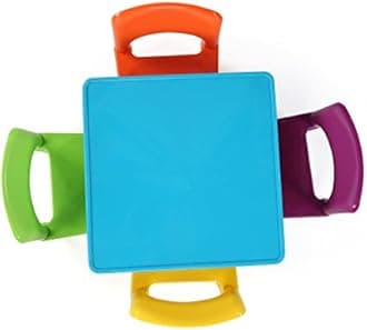 Humble Crew Kids Lightweight Plastic 4 Set, Square, Orange, Blue Table & Red/Green/Yellow/Purple Chairs, 1