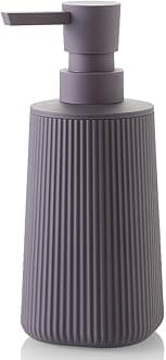 Small Soap Dispenser for Bathroom and Kitchen, Modern Farmhouse Striped Style Plastic Hand Soap Dish Soap Dispenser with Pump Matte Purple