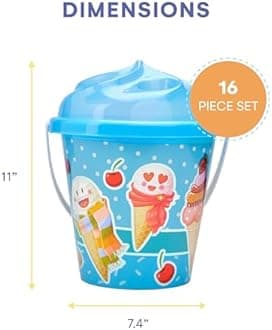 Top Race Beach Set, Ice Cream and Cake Series Mold Set, 14 Piece set with Large 9 Inch Ice Cream Beach Pails