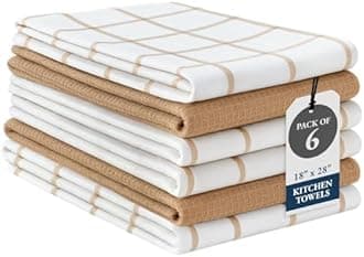 LANE LINEN Cotton Kitchen Towels and Dish Cloths Set, 6-Pack – Absorbent, Quick-Drying Dish Towel, 18" x 28", Soft, Premium Hand and Tea Towels - Beige