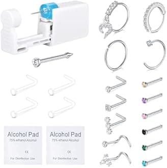 QWALIT Nose Ring Piercing Kit - Self Piercing at Home Kit with Disposable Nose Ring Gun