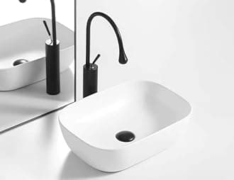 Ceramic Countertop Wash Basin | Designer Table Top Bathroom Basin Sink | Vessel Sink Wash Basin Over Counter for Bathroom, Hotel, Home Living Room (18x13x5.5 Inch) (Glossy White)