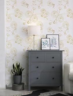 Wallpaper for Walls - 45x300cm (14 SQFT) Sticker Wallpaper, Peel and Stick, Removable, Self-Adhesive, Waterproof, Decorative Wallpaper for Home, Kitchen, Bedroom, Office (White Gold Rose)