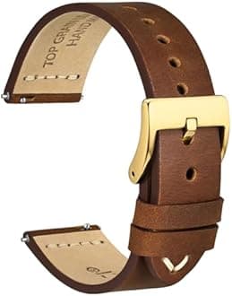 WOCCI 21mm Old-fashioned Watch Band for Men, Top Grain Leather, Golden Polished Buckle (Caramel Brown)
