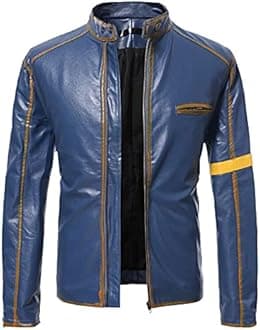 Men's Casual Jacket Striped Vintage Pilot Jacket Full Zip with Chest Pocket Denim Jacket Steampunk Jacket Medieval Stand-Up Collar Faux Leather Jacket Men's Slim Fit