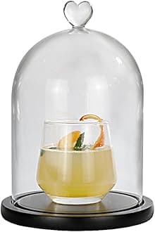 Smoking Cloche For Food Drinks With Wood Base, Cocktails Smoke Infuser Accessory, Glass Dome for Smoker Gun, Clear dome cover