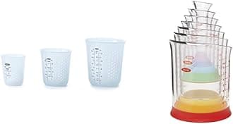 Good Grips 3 Piece Squeeze & Pour Silicone Measuring Cup Set (Blue) and OXO Good Grips 7-Piece Nesting Measuring Beaker Set