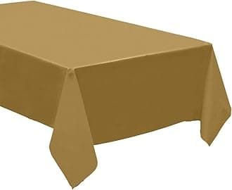 QQOUTLET Pack of 4: Disposable Plastic Tablecloths/Table Covers, 54 x 108 inches Rectangle Table Cover Waterproof & Disposable – Ideal for Birthday Parties, Weddings, Picnics, and Events (Gold)