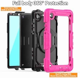 SEYMAC Case for Samsung Galaxy Tab A7 Lite 8.7" (SM-T220/ T225/ T227), Heavy Duty Full-Body Shockproof Protective Case with Screen Protector, Rotating Stand, Hand/Shoulder Strap, Pink