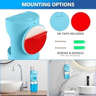 ZOFGENOW Automatic Mouthwash Dispenser for Bathroom,Bathroom Accessories 19.4 Fl Oz Dispensers with Magnetic Cups,Wall Mounted Dispenser,Suitable for All Age Groups,Blue