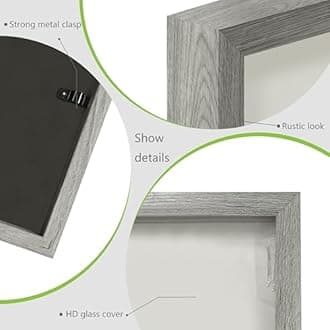 FrameWorks 11x14 Driftwood Wooden Shadow Box Frame – Soft Felt Back, Tempered Glass, and Included Elegant White Ball Push Pins