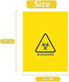 Biohazard Waste Bags, Disposable Infectious Safety Bag, Puncture Resistant, 30 Gal Capacity, 1.97 mil, 50 mircon, 32"x 24"(10 PCS)
