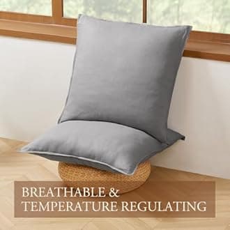 DAPU 100% Linen Euro Shams 26x26 Inches Euro Shams (Pack of 2) with Envelope Closure, Stone Washed Breathable and Cooling (Earl Gray, Square)