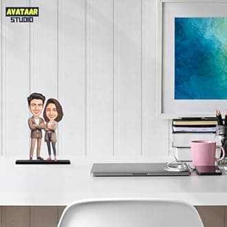 AVATAAR STUDIO Wood Personalized Gift for Wife Husband Girlfriend Boyfriend Caricature Rectangular Photo Frame Tabletop Unique Design Customized Gift (Couple 9) (MULTICOLOR 10 INCHES)