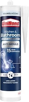 Stop Mould Silicone Sealant for Kitchen & Bathrooms, Translucent, Repels, Kills and Prevents Mould Growth, Long-Lasting Shower Protection, 1x274g Cartridge