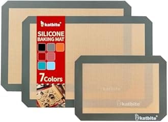 katbite Silicone Baking Mats, Katbite Large Baking Mat Set of 3 Baking Sheets, Reusable & Nonstick Bakeware Mats for Cookies, Macarons, Bread and Pastry