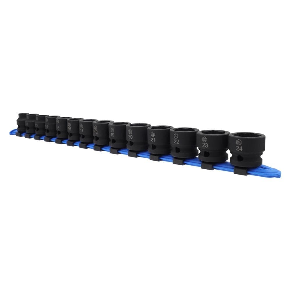 MichaelPro 1/2 Inch Low Profile Impact Socket Set, 14-Piece Low Profile Sockets, CR-MO, with Socket Rail | MP005046