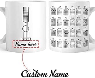 CUBICER Personalized White Ceramic Coffee Mug Mugs Guitar Customized Name Chord Chart Cup Music Instruments Large Novelty Travel Cups For Adults Women Men Musicians Birthday Gifts 11 and 15 oz