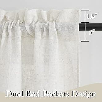 RYB HOME Kitchen Curtains, 30 inches Long Linen Rod Pocket Semi Sheer Cuartins for Basemnet Cafe, Light Filtering Bathroom Curtains Over Sink, W 26 x L 30, Linen, 2 Panels Set