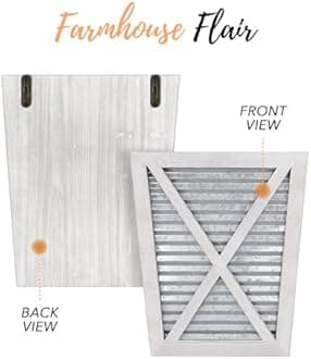 Autumn Alley Large Rustic Farmhouse Wall Planter Set of 2, Farmhouse Decor Wall Hangings for Wall Planter Indoor, Galvanized, Corrugated Metal, Wooden, White - Flowers Not Included