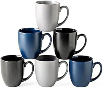 AmorArc 16oz Coffee Mugs Set of 6, Large Ceramic Coffee Mugs for Man, Woman, Dad, Mom, Modern Coffee Mugs Set with handle for Tea/Latte/Cappuccino/Milk/Cocoa. Dishwasher&Microwave Safe, Multi