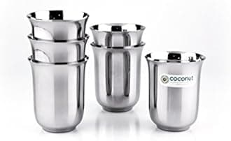 coconut Stainless Steel - Glass | for Home, Office & Restaurant Drinkware Ideal for Serving Lassi, Chaas, Water, Juice & Lemonade Pack of 6 (Capacity-300ml Each)